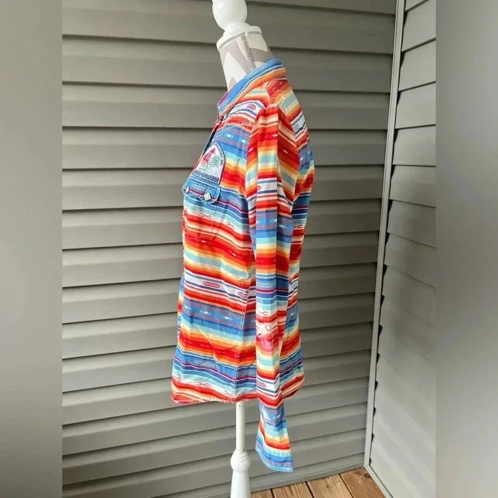 Panhandle Rough Stock Texas Striped Country Cowgirl Button Up Long Sleeve Sz L - Picture 2 of 14